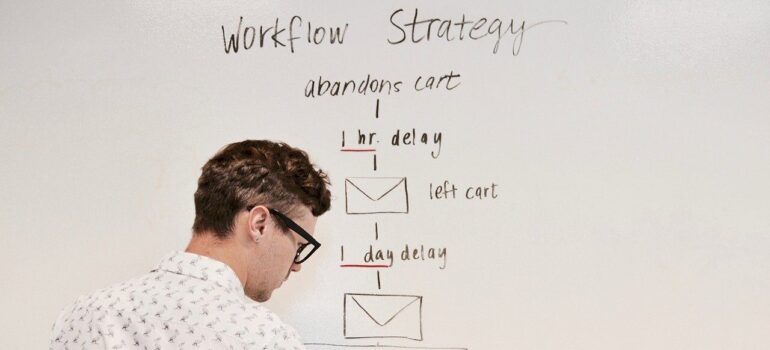 A person outlining a workflow strategy.